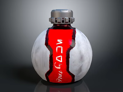 White And Red Acid Bottle Featuring Silver Cap And Label Design 3d model