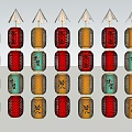 Colorful Traditional Chinese Lanterns with Cultural Characters and Ornate Designs Arranged in