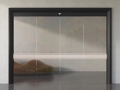 Modern Glass Entrance Door with Black Frame and Smooth Dark Floor in Contemporary Interior 3d model