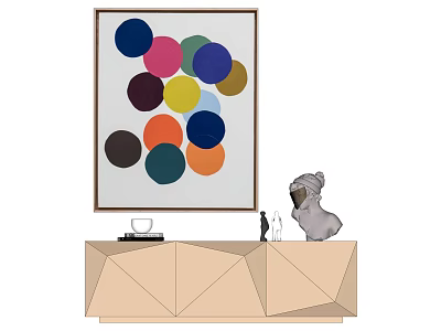 Modern Interior With Colorful Circles Painting Geometric Sideboard And Decorative Figurine 3d model