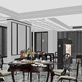 Elegant Living and Dining Room Interior With Marble Floor Sofa Coffee Table And Decorative Painting