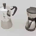 Silver Moka Pot And Modern Coffee Maker As Essential Kitchen Appliances