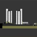 Urban Residential Building Complex Model Featuring White High Rise Structures Yellow Accents And Green Spaces