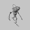Red Robot Game Movie Character With Metallic Structure Glowing Details And Slender Limbs