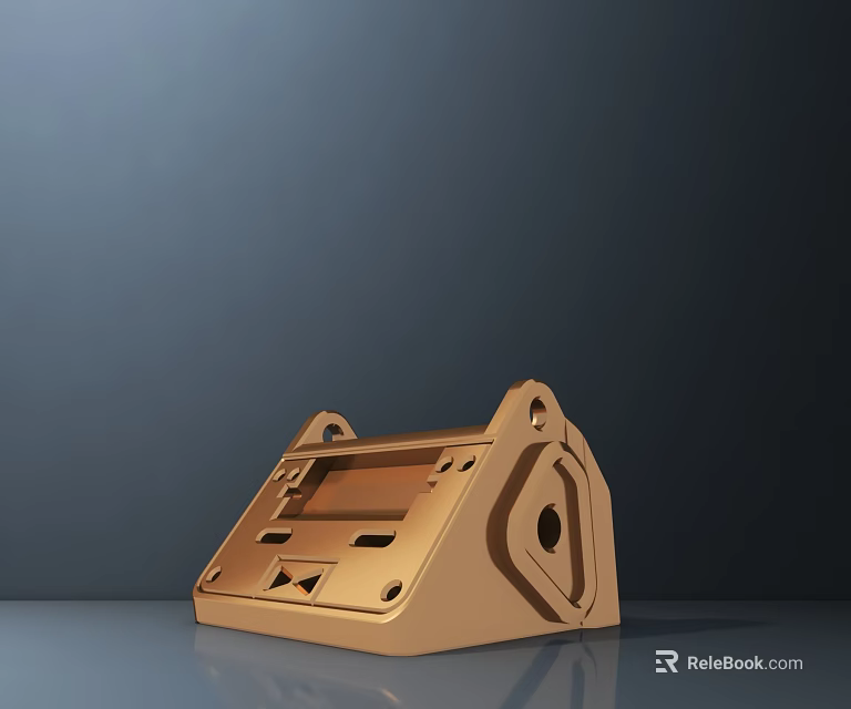 Golden Metal Sculpture in Industrial Style Featuring Geometric Shapes and Holes on Gray Background 3d model 