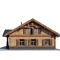 Wooden Detached Villa With Black Roof Chimney Porch And Wooden Windows