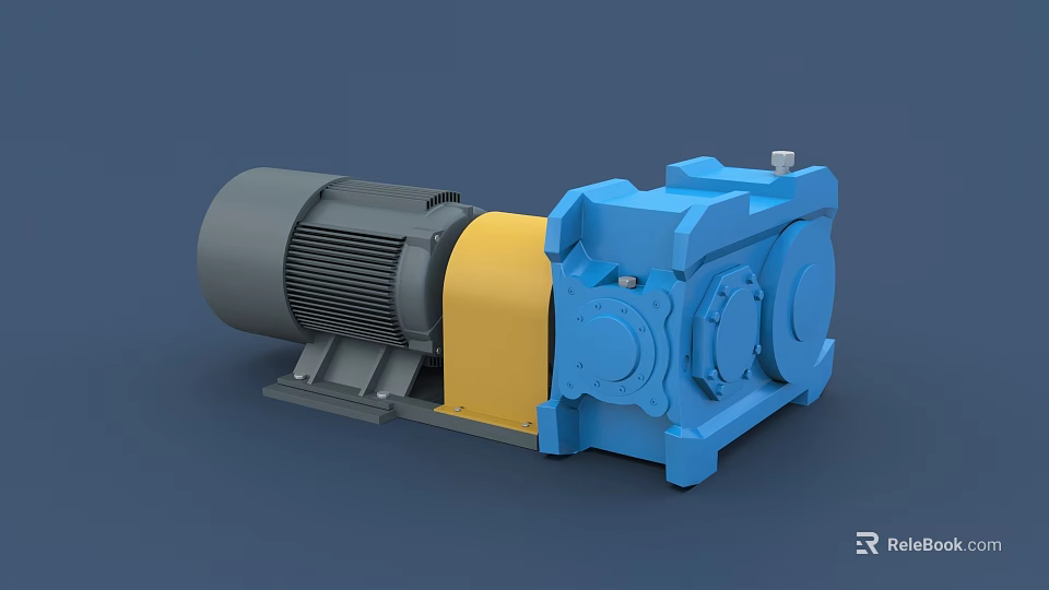 Industrial Equipment With Electric Motor Blue Gear Housing And Yellow Coupling 3d model 