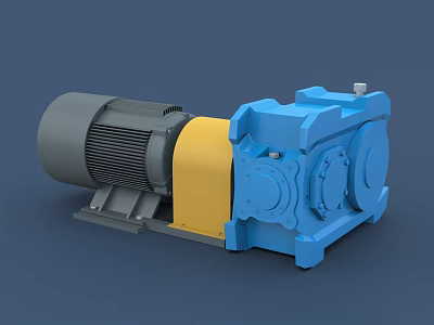 Industrial Equipment With Electric Motor Blue Gear Housing And Yellow Coupling 3d model