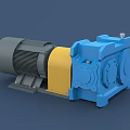 Industrial Equipment With Electric Motor Blue Gear Housing And Yellow Coupling