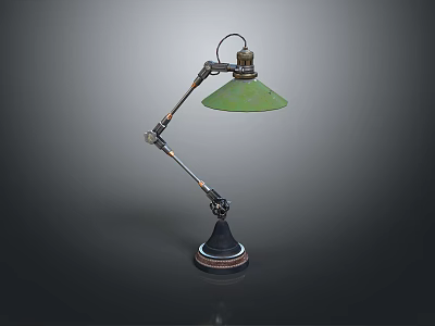 Vintage Style Table Lamp With Green Lampshade Adjustable Metal Arm And Sturdy Base Design 3d model
