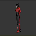 Detailed Clown Costume With Red And Black Bodysuit Jester Hat And Decorated Staff