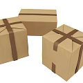 Set Of Three Brown Kraft Cardboard Boxes Tied With Cross Straps
