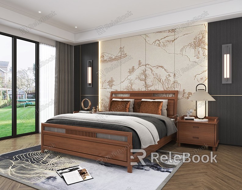 New Chinese Background Double Bed Double Bed model