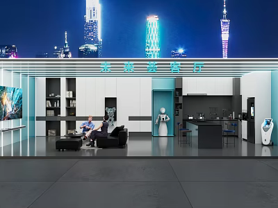 Futuristic Modern Living Room Interior Equipped With Intelligent Robots And Complete Smart Home Appliances 3d model