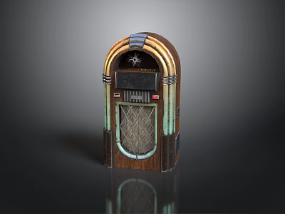 Vintage Retro Jukebox Design With Wooden Frame And Metal Accents 3d model