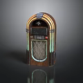 Vintage Retro Jukebox Design With Wooden Frame And Metal Accents