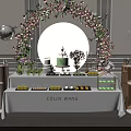 Elegant Dessert Table With Sweet Treats Pink Floral Arch VEER Sign And Silver Balloons