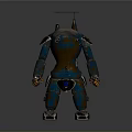 3D Robot Character With Mechanical Creature Features Blue Brown Armor Metal Legs And Antenna