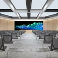 Modern Conference Room With Spacious Layout Gray Chairs Large Screen And Wooden Walls