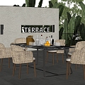 Modern Outdoor Table and Chair Combination Outdoor Dining Table and Chair Wine Utensils Tableware 3d model