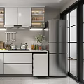 Modern Kitchen Interior With White Cabinets Stainless Steel Refrigerator Countertop And Appliances