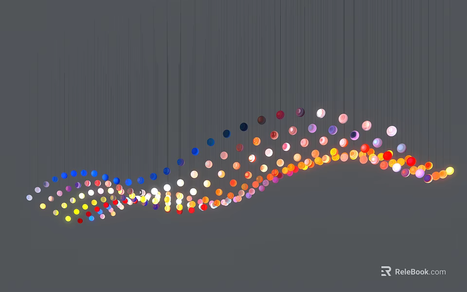 Colorful Round Bulb Chandelier With Modern Wave Shaped Design And Vibrant Hues 3d model 