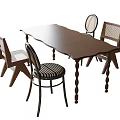 Wooden Dining Table With Spiral Legs And Various Designed Chairs Set