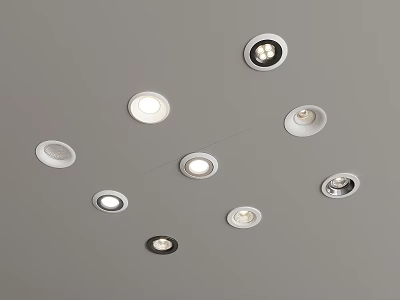 Modern Downlights and Spotlights Arranged on Gray Ceiling for Indoor Lighting 3d model