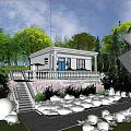 White Detached Villa with Balcony Green Trees and Surrounding Plants