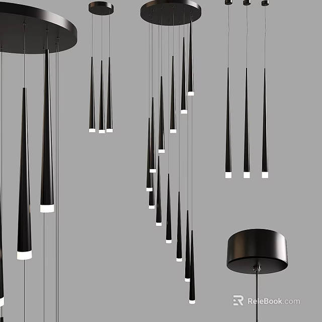 Elegant Modern Black Slim Conical And Circular Pendant Chandeliers For Interior Decor 3d model 
