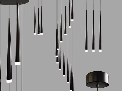 Elegant Modern Black Slim Conical And Circular Pendant Chandeliers For Interior Decor 3d model