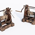 Vintage Rusted Industrial Equipment With Metal Gears Ropes And Wooden Base