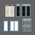 Sliding Doors Featuring Blue Frames Various Glass Patterns and Decorative Designs 3d model