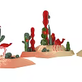 Desert Themed Paper Art Decor With Cactus Flamingo And Camel Figurines 3d model