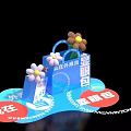 Photo Check-in Spot With Blue Xianyan Bao Bags And Flower Decorations