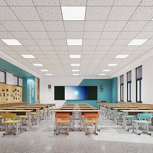 School classroom desks and chairs 3d model