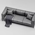 Gray Leather Sectional Sofa With Pillows Throw Blanket And Beige Design 3d model