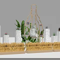 Decorative Scene With Bottle Shaped Frame Green Plants Straw Piles Columns Bottles And Snow Sign