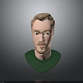 3D Model of Man With Light Brown Hair Beard and Green Shirt on Gray Background