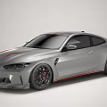 Silver Two Door Sports Car Featuring Red Stripes Black Wheels And Red Brake Calipers
