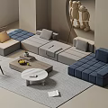Modern Sectional Sofa with Coffee Tables in Gray Blue Beige for Cozy Living Room