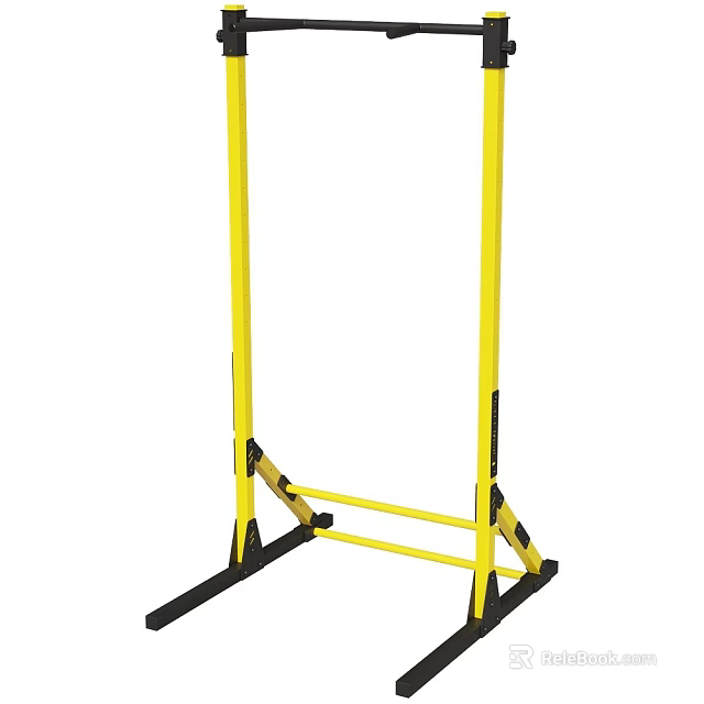 Yellow Sports Training Equipment Stand With Vertical Poles And Black Base Frame 3d model 