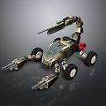 Military Smart Machine Featuring Robotic Arms Multiple Weapons And Multi Wheeled Design 3d model