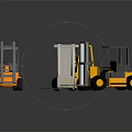 Industrial Forklift Trucks With Yellow Gray Design And Metal Lifting Forks