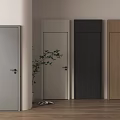 Stylish Interior Doors In Various Colors With Potted Plant And Wooden Floor 3d model