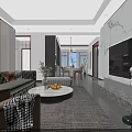 Modern Living and Dining Room Interior With Sofa Coffee Table TV Dining Table and Plants
