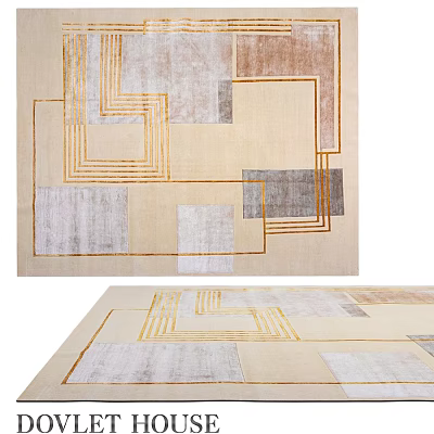 Square Rug With Geometric Patterns Beige Gray Tones And Gold Accent Lines 3d model