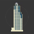 Cartoon Style Tall Buildings Symmetric Skyscrapers With Blue White Facades And Connected Base Structure