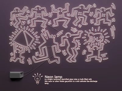 Neon Lamp Combination with White Neon Lines Abstract Human Figures Dark Background and Control Box 3d model