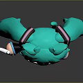 Anime Style Game Character With Turquoise Long Pigtails And Headphones Making Peace Sign